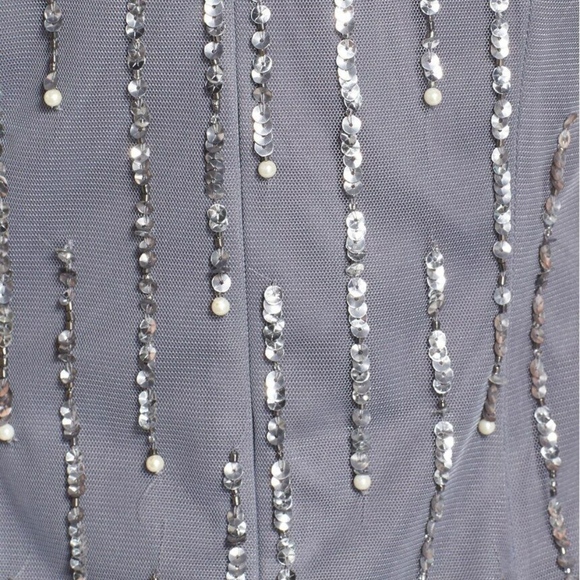NEW $148 Adrianna Papell Pearl Embellished‎ Mesh Top in Grey [SZ 14 ] - Picture 3 of 6